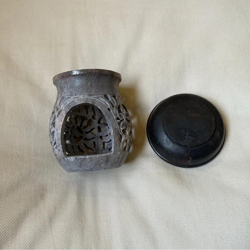 Soapstone Tea Light Candle Diffuser Carved Stone Wax Melts Essential Oil 2pc Set